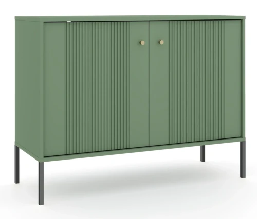Komoda Iseo 105 cm dwudrzwiowa z frezowanymi frontami smoke green/czarne nogi