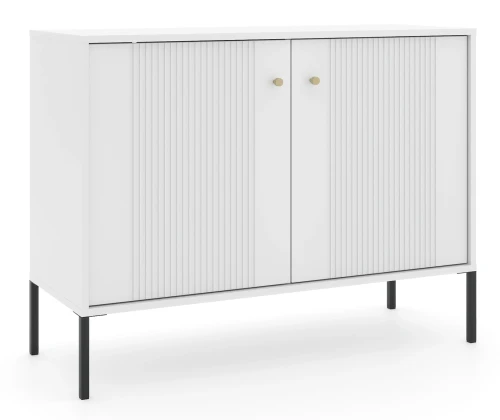 Komoda Iseo 105 cm dwudrzwiowa z frezowanymi frontami biały/czarne nogi