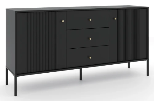 Komoda Iseo 155 cm dwudrzwiowa z 3 szufladami czarny/czarne nogi