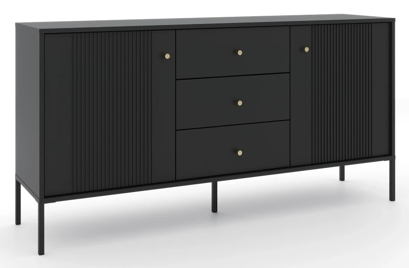 Komoda Iseo 155 cm dwudrzwiowa z 3 szufladami czarny/czarne nogi