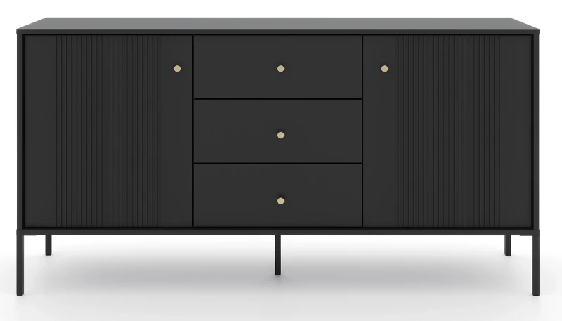 Komoda Iseo 155 cm dwudrzwiowa z 3 szufladami czarny/czarne nogi