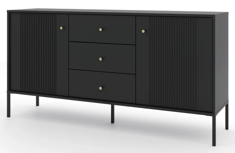 Komoda Iseo 155 cm dwudrzwiowa z 3 szufladami czarny/czarne nogi