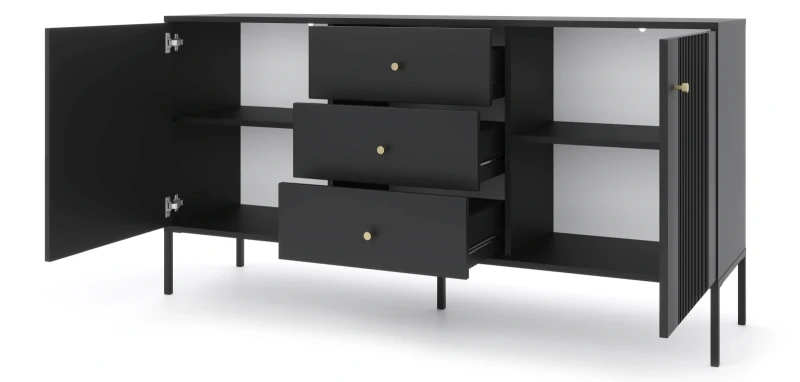Komoda Iseo 155 cm dwudrzwiowa z 3 szufladami czarny/czarne nogi