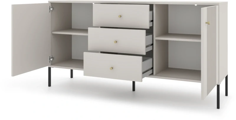 Komoda Iseo 155 cm dwudrzwiowa z 3 szufladami kaszmir/czarne nogi