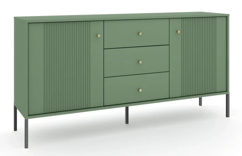 Komoda Iseo 155 cm dwudrzwiowa z 3 szufladami smoke green/czarne nogi