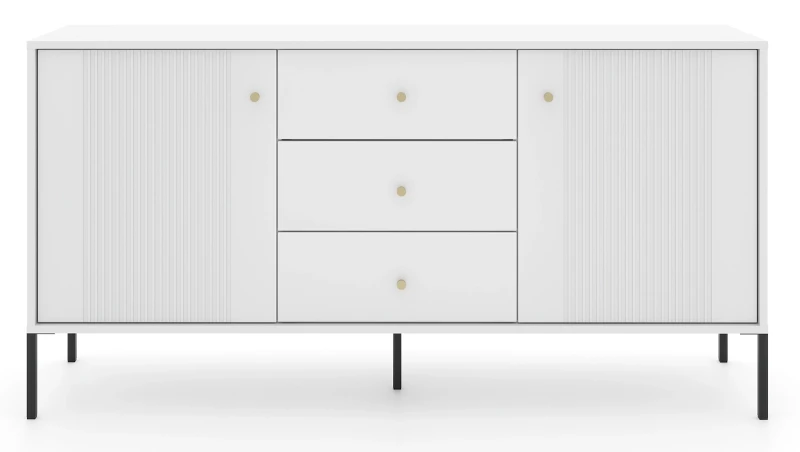 Komoda Iseo 155 cm dwudrzwiowa z 3 szufladami biały/czarne nogi