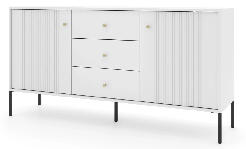 Komoda Iseo 155 cm dwudrzwiowa z 3 szufladami biały/czarne nogi