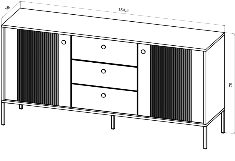 Komoda Iseo 155 cm dwudrzwiowa z 3 szufladami biały/czarne nogi