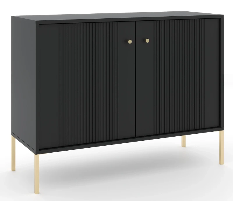 Komoda Iseo 105 cm dwudrzwiowa z frezowanymi frontami czarny/złote nogi