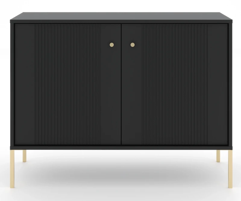 Komoda Iseo 105 cm dwudrzwiowa z frezowanymi frontami czarny/złote nogi