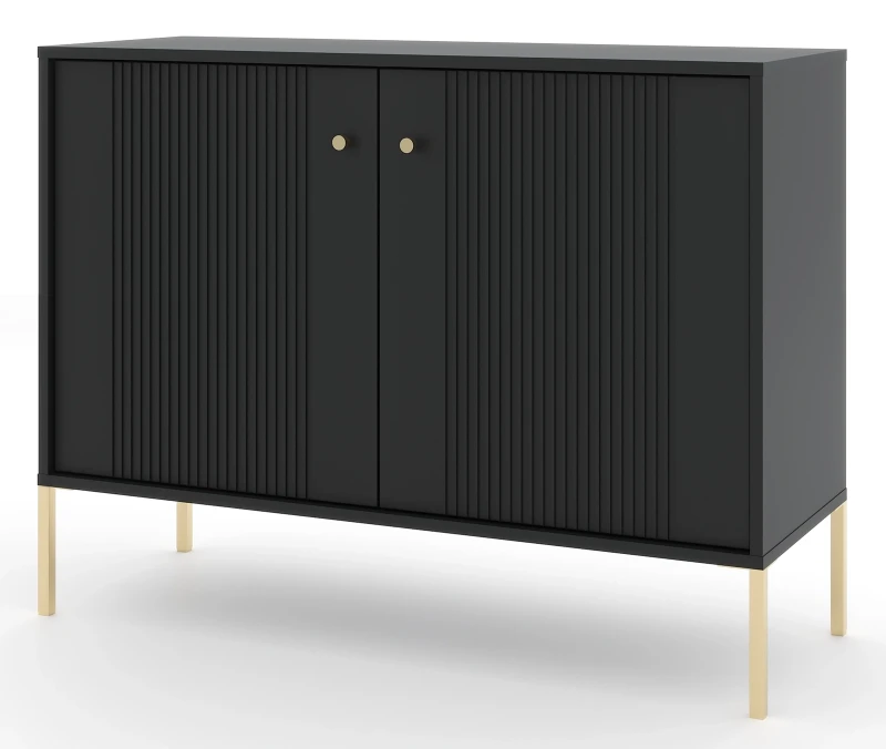 Komoda Iseo 105 cm dwudrzwiowa z frezowanymi frontami czarny/złote nogi
