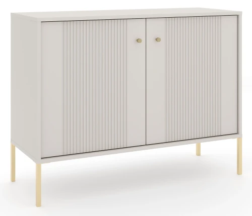 Komoda Iseo 105 cm dwudrzwiowa z frezowanymi frontami kaszmir/złote nogi