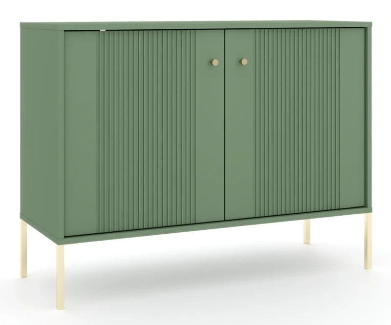 Komoda Iseo 105 cm dwudrzwiowa z frezowanymi frontami smoke green/złote nogi