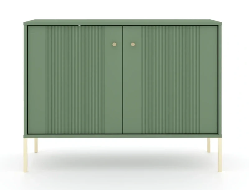 Komoda Iseo 105 cm dwudrzwiowa z frezowanymi frontami smoke green/złote nogi