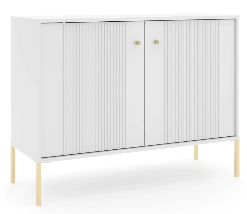 Komoda Iseo 105 cm dwudrzwiowa z frezowanymi frontami biały/złote nogi