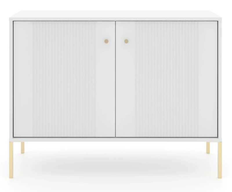 Komoda Iseo 105 cm dwudrzwiowa z frezowanymi frontami biały/złote nogi