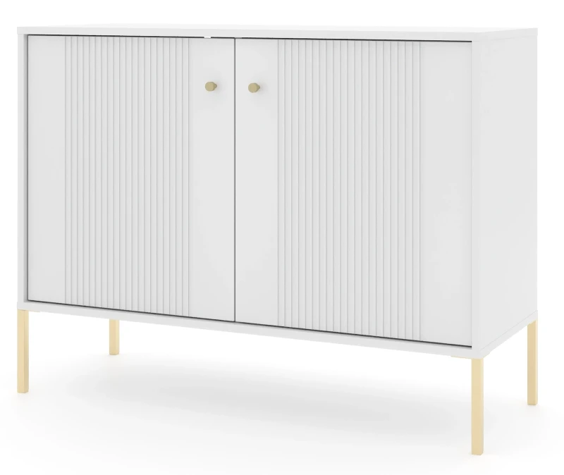 Komoda Iseo 105 cm dwudrzwiowa z frezowanymi frontami biały/złote nogi