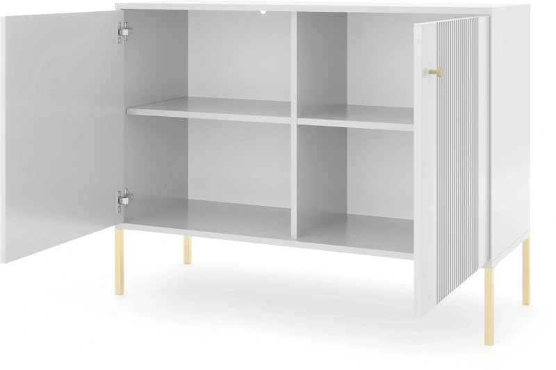 Komoda Iseo 105 cm dwudrzwiowa z frezowanymi frontami biały/złote nogi