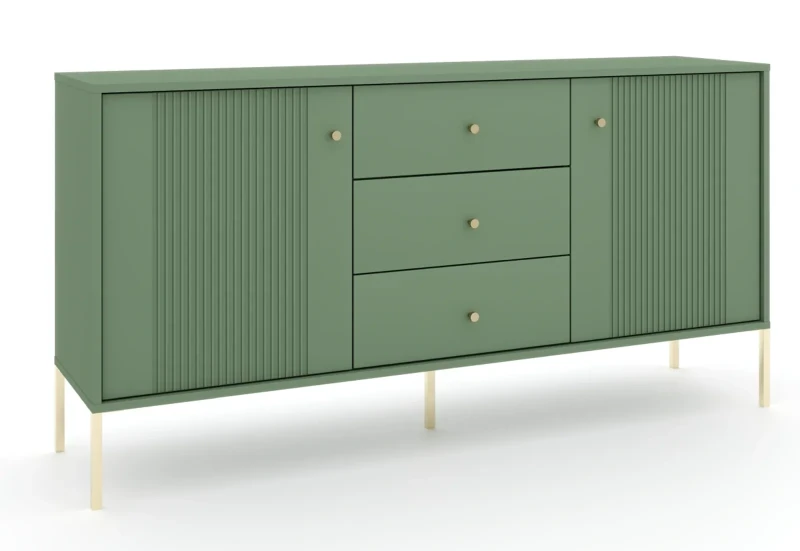 Komoda Iseo 155 cm dwudrzwiowa z 3 szufladami smoke green/złote nogi