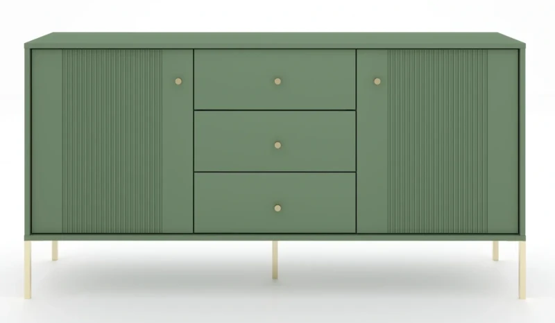 Komoda Iseo 155 cm dwudrzwiowa z 3 szufladami smoke green/złote nogi
