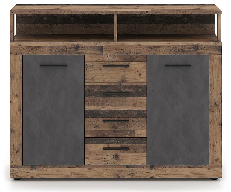 Komoda Luna Midi B 120 cm dwudrzwiowa z 4 szufladami old style ciemny