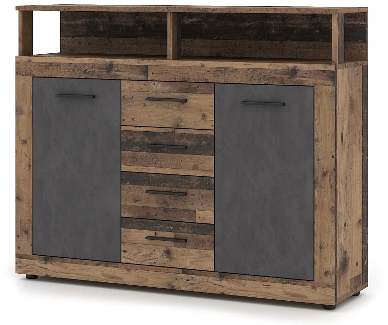 Komoda Luna Midi B 120 cm dwudrzwiowa z 4 szufladami old style ciemny