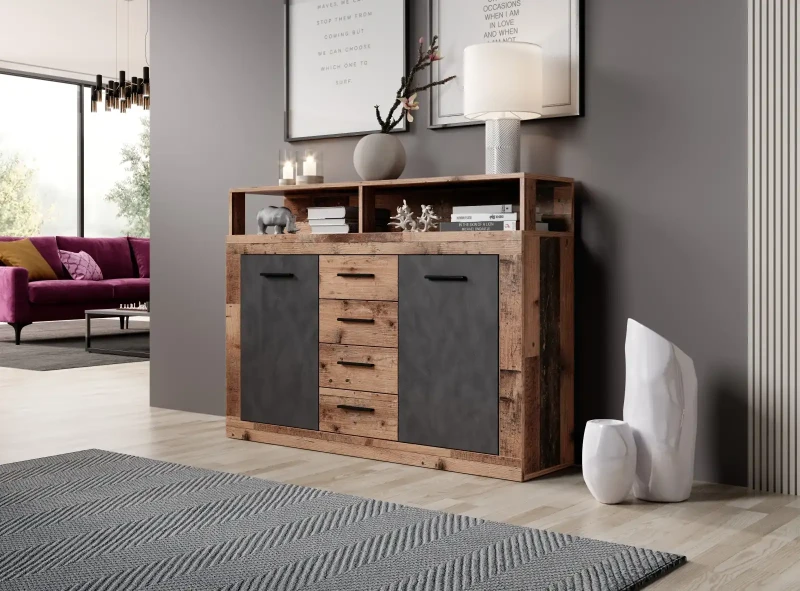 Komoda Luna Midi B 120 cm dwudrzwiowa z 4 szufladami old style ciemny