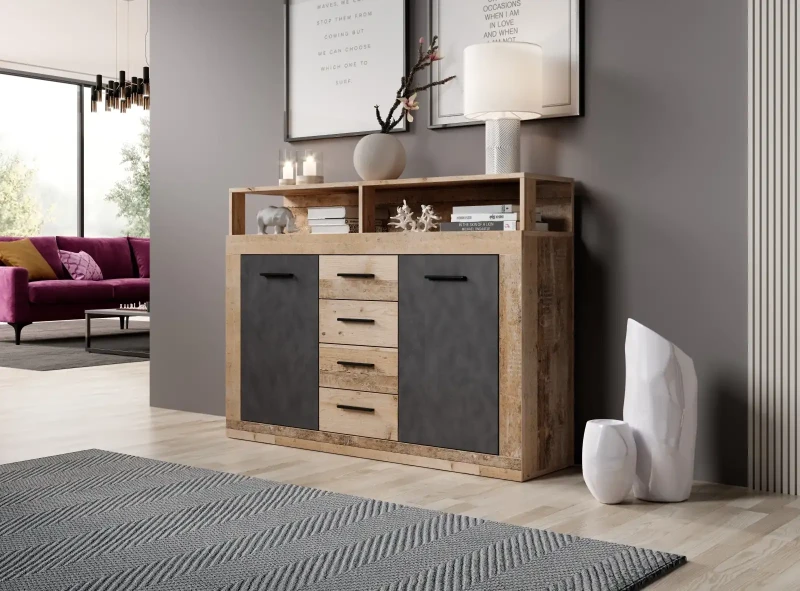 Komoda Luna Midi B 120 cm dwudrzwiowa z 4 szufladami old style jasny