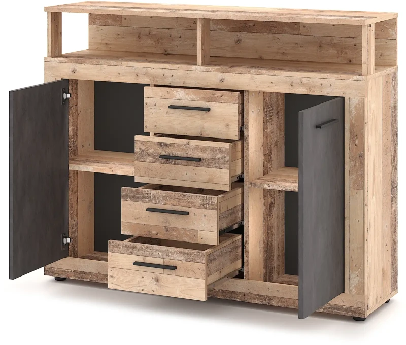 Komoda Luna Midi B 120 cm dwudrzwiowa z 4 szufladami old style jasny