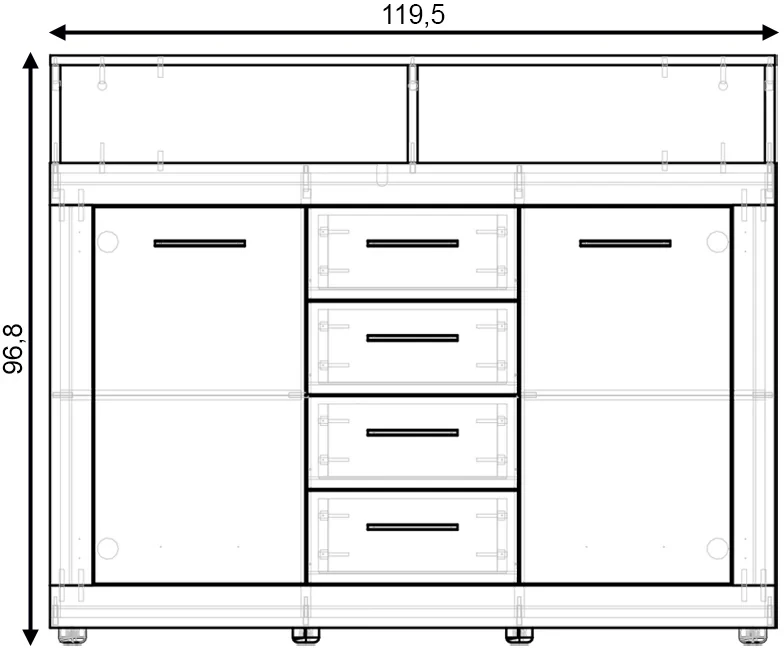 Komoda Luna Midi B 120 cm dwudrzwiowa z 4 szufladami old style jasny