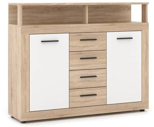 Komoda Luna Midi B 120 cm dwudrzwiowa z 4 szufladami dąb sonoma/biały