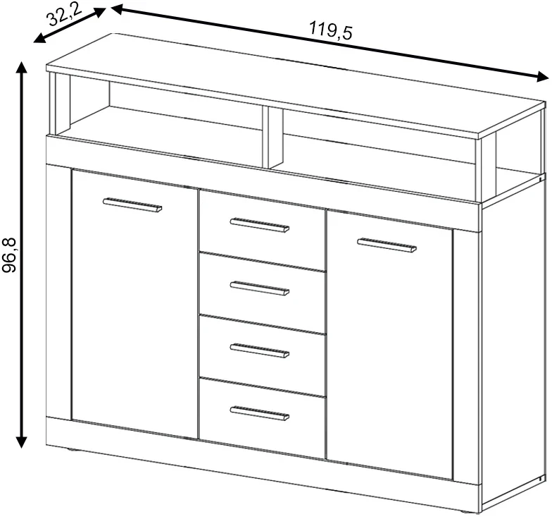 Komoda Luna Midi B 120 cm dwudrzwiowa z 4 szufladami dąb sonoma/biały