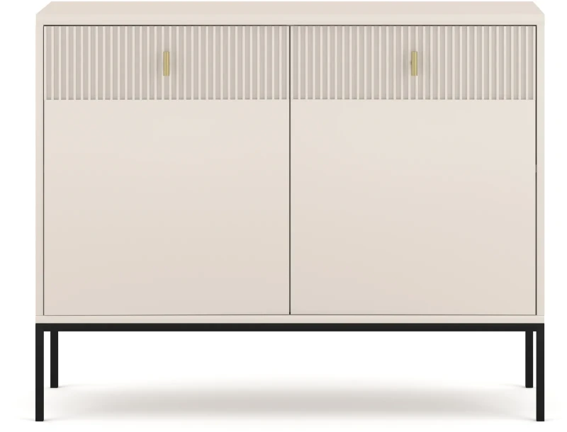 Komoda Maggiore 104 cm dwudrzwiowa z szufladami kaszmir/nogi czarne/uchwyty złote