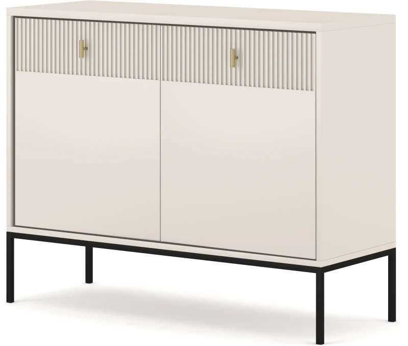 Komoda Maggiore 104 cm dwudrzwiowa z szufladami kaszmir/nogi czarne/uchwyty złote