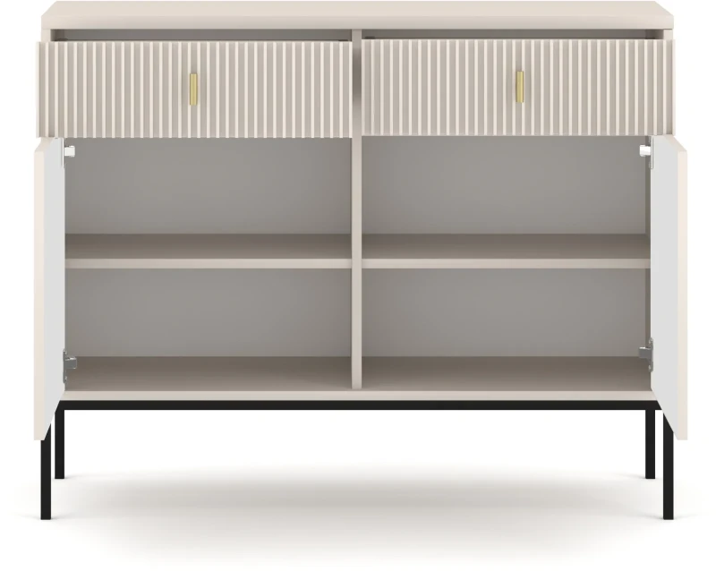 Komoda Maggiore 104 cm dwudrzwiowa z szufladami kaszmir/nogi czarne/uchwyty złote
