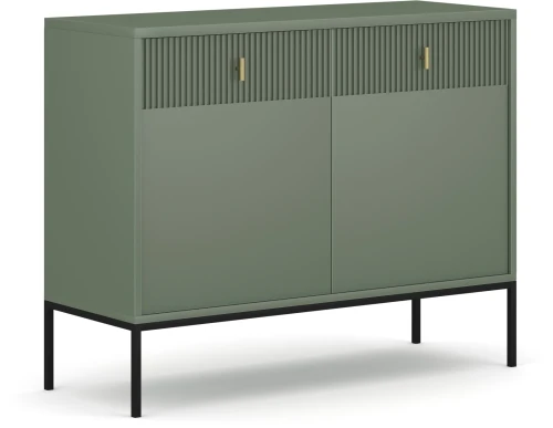 Komoda Maggiore 104 cm dwudrzwiowa z szufladami zielona/nogi czarne/uchwyty złote