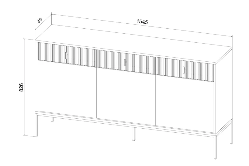 Komoda Maggiore 155 cm trzydrzwiowa z szufladami czarna/nogi czarne/uchwyty złote