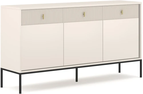 Komoda Maggiore 155 cm trzydrzwiowa z szufladami kaszmir/nogi czarne/uchwyty złote