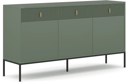 Komoda Maggiore 155 cm trzydrzwiowa z szufladami zielona/nogi czarne/uchwyty złote