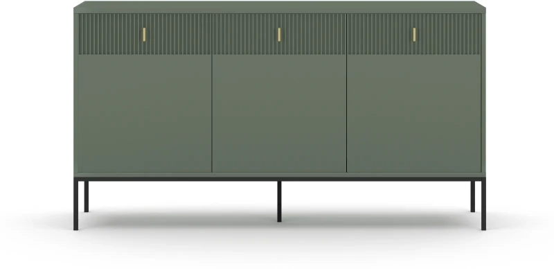 Komoda Maggiore 155 cm trzydrzwiowa z szufladami zielona/nogi czarne/uchwyty złote