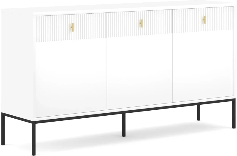 Komoda Maggiore 155 cm trzydrzwiowa z szufladami biała/nogi czarne/uchwyty złote