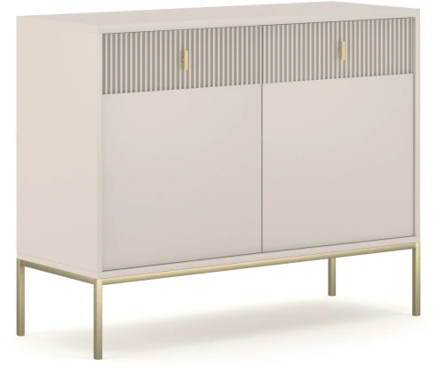 Komoda Maggiore 104 cm dwudrzwiowa z szufladami kaszmir/nogi złote/uchwyty złote