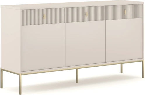 Komoda Maggiore 155 cm trzydrzwiowa z szufladami kaszmir/nogi złote/uchwyty złote