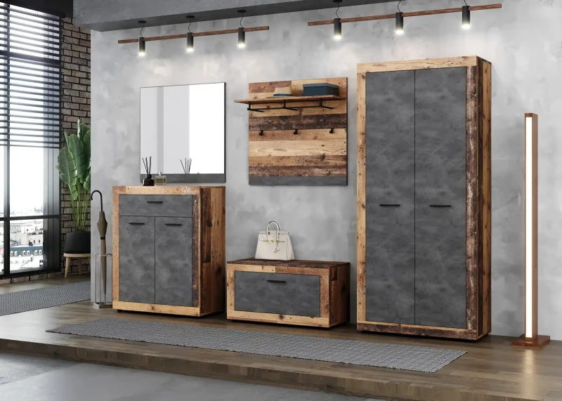 Szafka na buty Luna II 89 cm jednodrzwiowa Old Style Ciemny/Matera