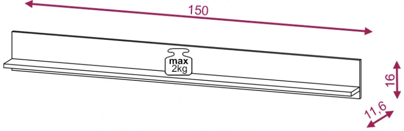 Półka wisząca Diamond 150 cm do salonu biała