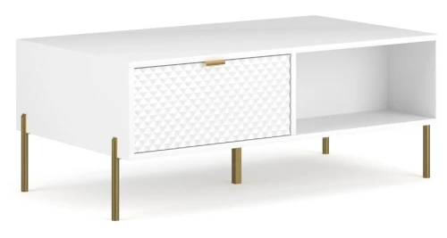 Stolik kawowy Diamond 104 cm z 2 szafkami biały połysk/złote elementy