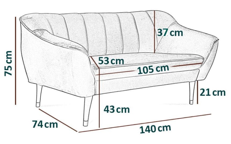 Sofa tapicerowana Delicante II w stylu skandynawskim - wymiary