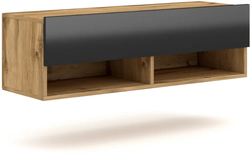 Szafka RTV Derby 100 cm wisząca z opuszczaną klapą dąb wotan/czarny połysk