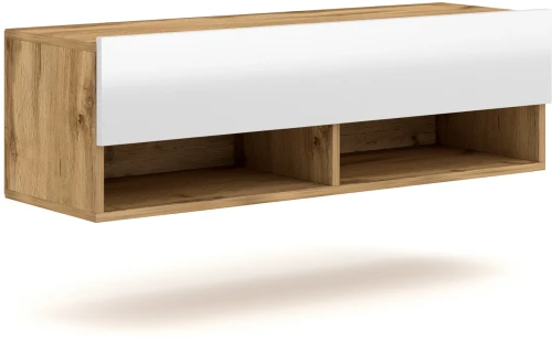 Szafka RTV Derby 100 cm wisząca z opuszczaną klapą dąb wotan/biały połysk