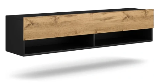 Szafka RTV Derby 140 cm wisząca z opuszczaną klapą czarny/dąb wotan